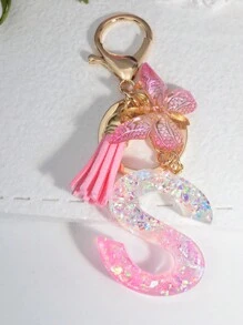 Boho 1pc Pink Glitter Alphabet Letter Keychain - Pink - View 7