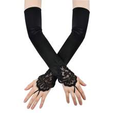 2入組復活節賽日風格女士手指無指上長袖蕾絲手套,適用於音樂節、派對、母親節禮物 - 黑色 - 查看 7