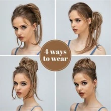 凌亂髮髻髮片捲髮髮髻延伸直尾髮圈馬尾假髮女式髒金髮