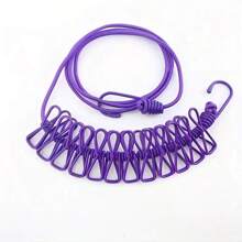 1入組便攜式旅行晾衣繩,營地可伸縮晾衣繩,帶12片衣夾,戶外和室內可晾衣物,家居用品,彈性伸縮晾衣繩,適合後院、度假村和旅館陽台 - 輕便方便 - 紫色 - 查看 4