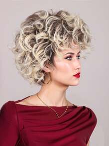 短波浪深棕色帶金髮 80 年代主題派對蒂娜服裝女式萬聖節假髮 - 間色 - 查看 4