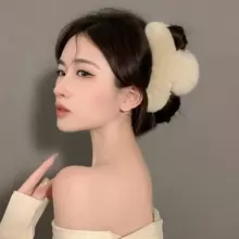 1pc Women's Multicolor Orylag Rabbit Fur Claw Hair Clip, Suitable For Daily Use In Fall/winter - milky white - View 4