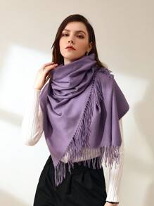 1 件女式淺紫色流蘇人造羊絨保暖百搭超大圍巾披肩適合日常使用 - 淡紫色 - 查看 6