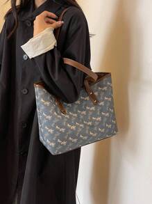 1個大容量女士多功能極簡肩袋,適用於學校和工作,手提袋 - 藍色 - 查看 3