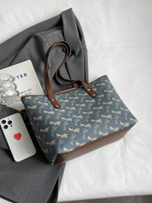 1個大容量女士多功能極簡肩袋,適用於學校和工作,手提袋 - 藍色 - 查看 6