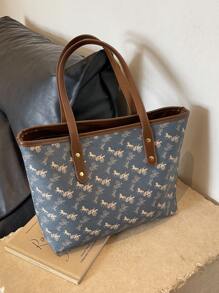 1個大容量女士多功能極簡肩袋,適用於學校和工作,手提袋 - 藍色 - 查看 5