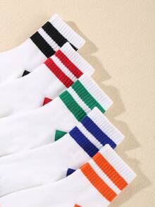 5雙入組男女兒童條紋拼色休閒運動襪 - 彩色 - 查看 3