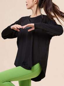 361degree 361運動速乾長袖上衣寬鬆透氣跑步健身瑜伽衫夏秋新款 - 黑色 - 查看 5
