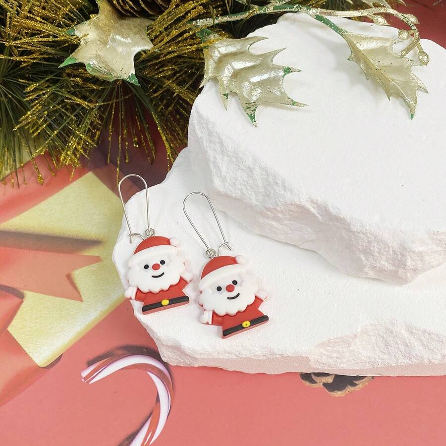 1對聖誕老人不銹鋼掛墜耳環