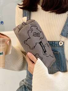 1入組可愛的熊造型化妝品收納包,銷售中空麻袋夾高手,旅行化妝品唇膏錢包化妝包女性化妝包錢包筆袋 - 灰色 - 查看 4