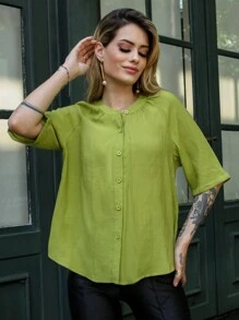 Women Blouses - 軍綠色 - 查看 2