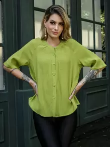 Women Blouses - 軍綠色 - 查看 1