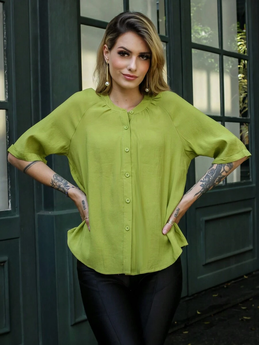 Women Blouses - 軍綠色 - 查看 1