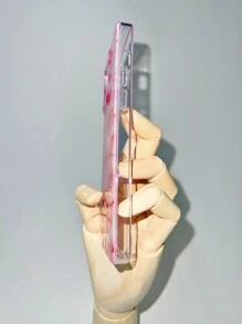 Funda para iPhone con bonitos besos de lápiz labial rosa, cubierta trasera suave con revestimiento brillante de lujo, parachoques de protección completa para la cámara - Rosa - Ver 2