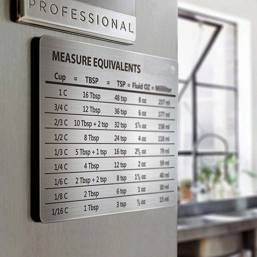 Stainless Steel Kitchen Conversion Chart Refrigerator Magnet With Magnetic Scale & Upgraded Clearly Printed Black Scales - Silver - View 1