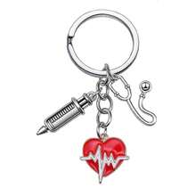 1pc Unisex Thank You Gift Nurse Keychain With Electrocardiogram Accessory And Heart Pendant Gifts For Nurses Key Chain Charms Safety Pins School Supplies Teacher Gifts Back To School Teacher Accessories Valentines - Multicolor - View 2
