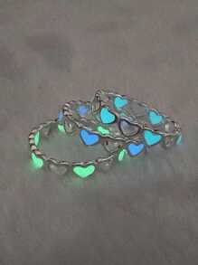 3pcs Creative Luminous Heart Adjustable Rings & Bracelets, Random Color - Silver - View 1
