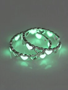 3pcs Creative Luminous Heart Adjustable Rings & Bracelets, Random Color - Silver - View 5