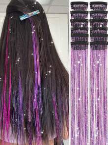 時尚派對聖誕新年禮物女士髮飾金屬絲一包12 件裝,夾式髮飾金屬絲20 英寸彩色閃光金屬絲接發,節日禮物金屬絲仙女接發派對炫彩髮飾(20 英寸12 件,彩色)
