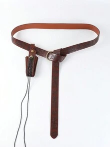 2pcs Renaissance Costume Accessories Medieval Knight Belt Retro Pouch & Bracers Set - Brown - View 2