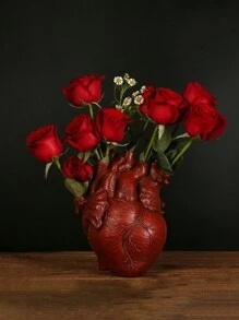 1個心型花瓶,創意心型雕塑花瓶,定制花瓶,心形藝術樹脂花瓶桌面家居裝飾,客廳裝飾禮物花瓶,萬聖節房間裝飾哥特風格 - 彩色 - 查看 4