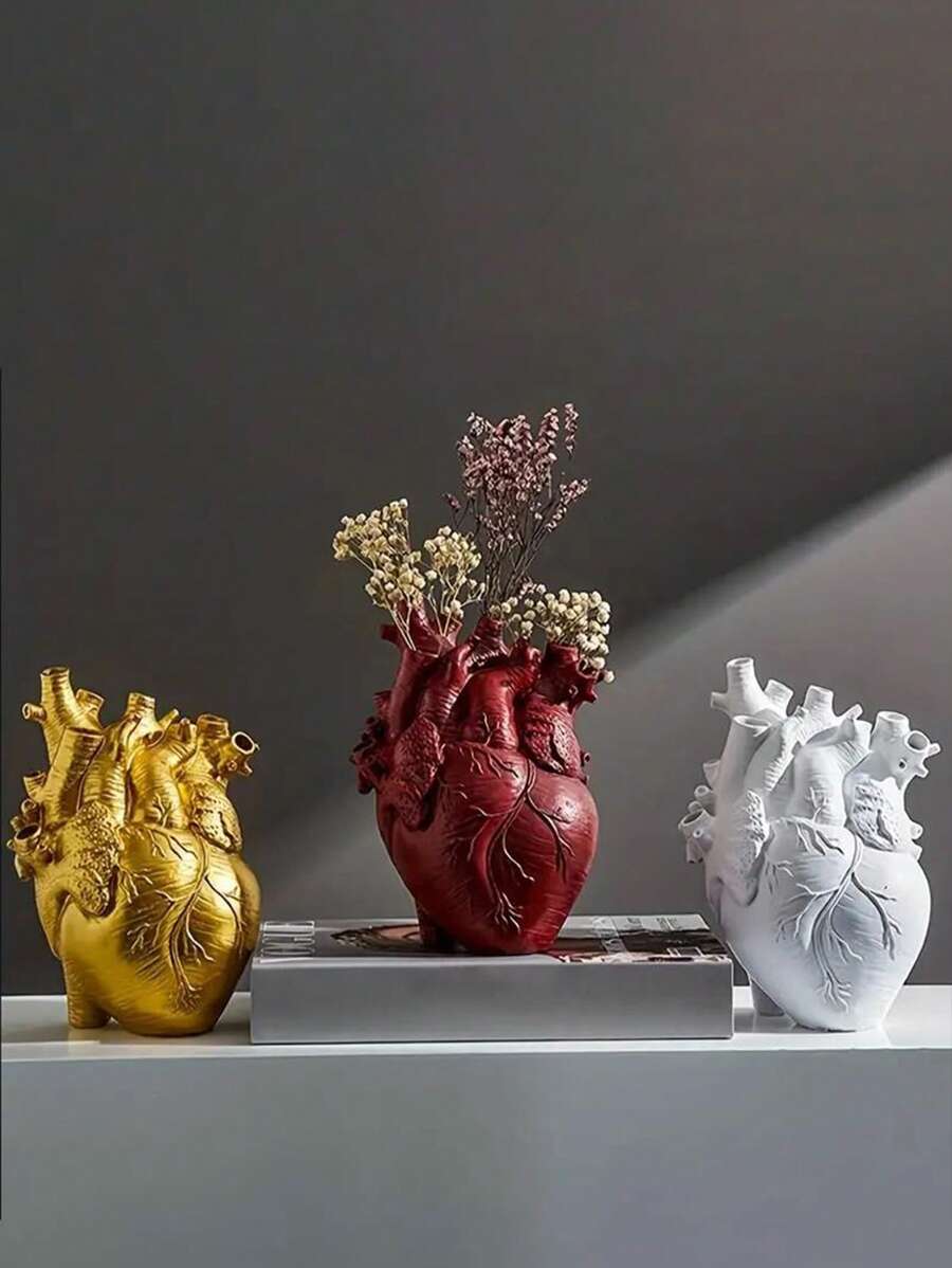 1個心型花瓶,創意心型雕塑花瓶,定制花瓶,心形藝術樹脂花瓶桌面家居裝飾,客廳裝飾禮物花瓶,萬聖節房間裝飾哥特風格 - 彩色 - 查看 1
