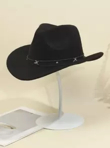 一頂兒童禮物帽，金屬五角星西部牛仔帽，帶有仿羊毛爵士帽 - 黑色 - 查看 6