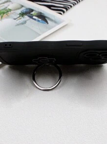 1 件花形閃亮手機支架,帶折疊和旋轉環支架,適合桌面使用 - 黑色 - 查看 3