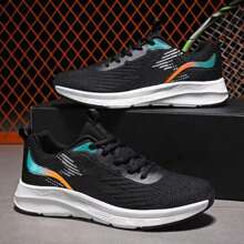 男士春夏季字母拼接裝飾綁帶,輕質,透氣針織運動休閒鞋野外運動布料跑步鞋