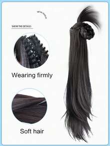 新中式假髮女抓馬尾自然仿真發丸子頭低馬尾公主假辮子 - 黑色 - 查看 2