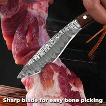 Kitchen Knife, Hand Made Forged Mongolian Knife Mutton Damascus Pattern Sharp Fixed Blade Knife - Brown - View 7