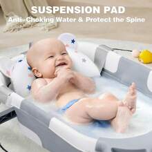 Baby Tub With Soft Cushion And Thermometer Portable Travel Foldable Baby Bathtub With Drain Hole Durable Foldable Baby Bath Tub Newborn To Toddler - 灰色 - 查看 4