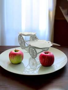 1pc European Style Plastic Multilayer Fruit Plate Dessert Tray, Living Room Tea Table Candy Tray, Double-layer Cake Stand, Reception Desk Snacks Rack - White - View 4