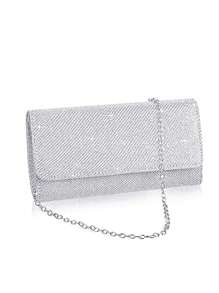 精緻、安靜的奢華閃爍,閃閃發光的迷人,優雅的女士時尚鑽石項鍊、手鍊、耳環套裝,配有晚宴手拿包、鏈帶肩包、晚宴包,適用於派對女孩、女人,特別適合派對、婚禮、舞會、晚宴/宴會,為女性提供最好的禮物,獻給派對女孩、女人、新娘的完美禮物,最好的新年和情人節禮物套裝 - 銀色 - 查看 2