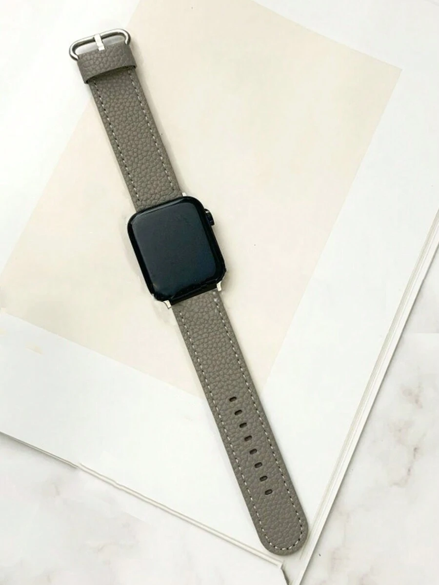 Gray Dotted Leather Texture Pu Watch Strap With Classic Buckle, Compatible With Apple Watch (watch & Case Not Included) - Grey - View 1
