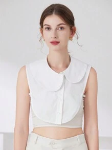 1 件女式白色不对称圆领可爱上衣，适合外出穿着 - 白色 - 查看 3