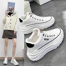 女高幫鞋2023秋季新款厚底搖擺鞋休閒滑板鞋街拍ins風學生鞋 - 白色 - 查看 8