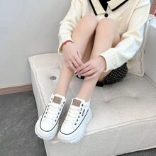 女高幫鞋2023秋季新款厚底搖擺鞋休閒滑板鞋街拍ins風學生鞋 - 白色 - 查看 7