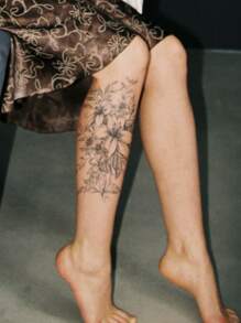 2pcs Black Flower & Orchid Pattern Temporary Tattoo Stickers, Large Size For Arm/Chest/Abdomen/Back - Black - View 4