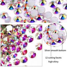 A3 Silver Bottom White Ab Glass Flatback Rhinestone For Nail Art, Clothing, Bag Decor, Diy, Ss3-ss20, 1440pcs/pack, Ss30, 288pcs/pack - Multicolor - View 3