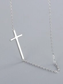 LEKANI 1pc S925 Sterling Silver Necklace, Silver Simple And Stylish Cross Pendant Necklace, Perfect Collarbone Necklace For Daily Wear, Great Gift For Girlfriend And Best Friends - Silver - View 2
