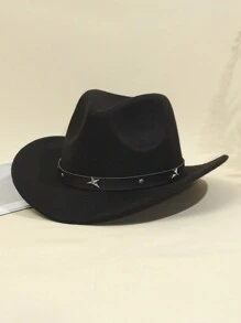 一頂兒童禮物帽，金屬五角星西部牛仔帽，帶有仿羊毛爵士帽 - 黑色 - 查看 1