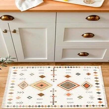 Tapete lavável da série vintage antiderrapante para sala e quarto azul - Bege - Visão 3