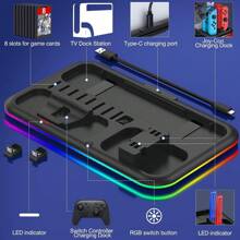 1 套黑色充電底座,帶 Rgb 變色燈和多功能存儲支架,適用於 Joy-con 控制器,兼容 Switch 和 Switch Oled 遊戲控制台 - 黑色 - 查看 6
