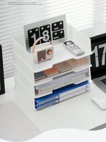 21 Tier Stackable Letter Tray White, Desk Paper Tray File Organizer, Plastic office Paper Sorter Tray, Desktop Stacking Support Office File Tray Desk Organizer for A4 Papers, Magazines, Books, Documents - Single layer horizontal version - View 6