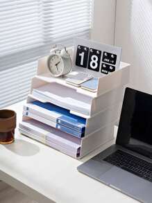 21 Tier Stackable Letter Tray White, Desk Paper Tray File Organizer, Plastic office Paper Sorter Tray, Desktop Stacking Support Office File Tray Desk Organizer for A4 Papers, Magazines, Books, Documents - Single layer horizontal version - View 5