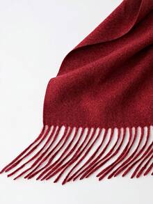 1pc Women's Burgundy Fringed Faux Cashmere Warm Scarf Shawl, Plus Size And Suitable For Daily Wear - Burgundy - View 5