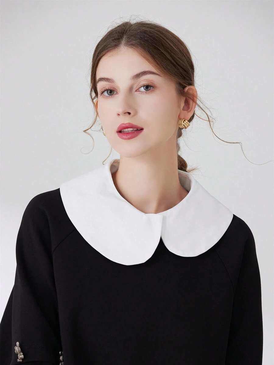 1 件女式白色不对称圆领可爱上衣，适合外出穿着 - 白色 - 查看 1