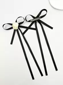 2件套女士玫瑰花蝴蝶结发夹，适合各种场合，可爱女巫情人节礼物，发饰，发夹，发爪夹，发卡，学生用品，优雅，学院风，女士冬季装扮，蝴蝶结 - 黑與白 - 查看 5