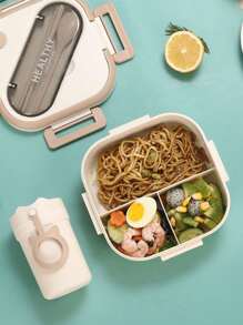 1pc Square Shaped Plastic Bento Box, Microwaveable, Snack Lunch Box For Students, New Arrival - Multicolor - View 3